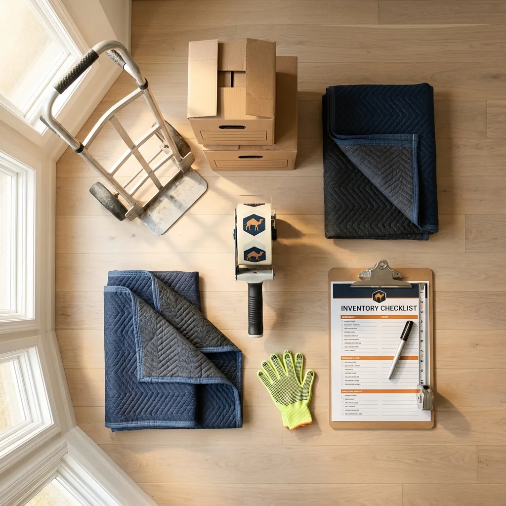 Professional moving supplies and packing materials layout for Dunkirk residential relocations